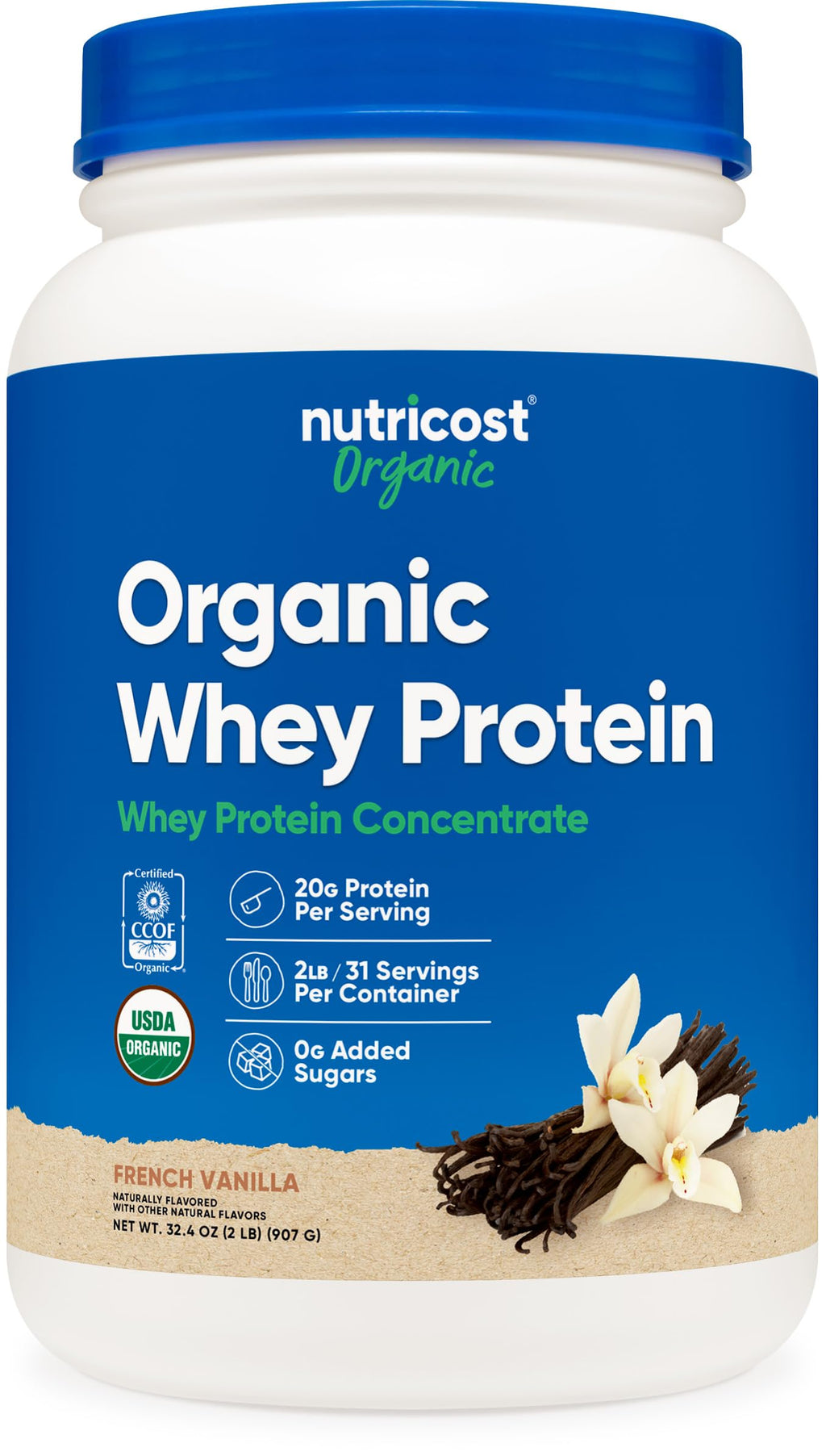 Organic Vanilla Whey Protein 2LB - Gluten-Free, Non-GMO