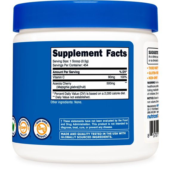Nutricost Pure Acerola Cherry Vitamin C Powder - 0.5 LB - Non-GMO & Gluten-Free